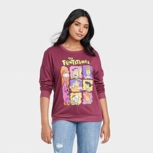 Women's‎ the Flintstones Graphic Sweatshirt - Burgundy M, Red